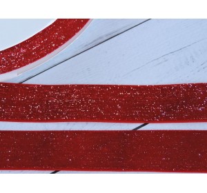 Лента бархатная с люрексом 25 мм, цв. красный - 1 м.
