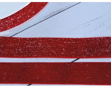 Лента бархатная с люрексом 25 мм, цв. красный - 1 м.