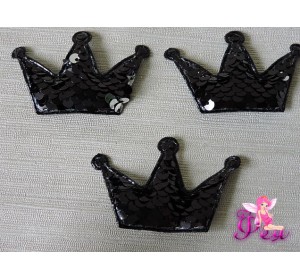 Патч 3D с двухсторон. пайетками "Корона" 6*4 см, черный (1 шт)