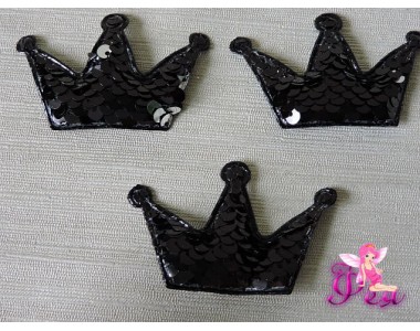 Патч 3D с двухсторон. пайетками "Корона" 6*4 см, черный (1 шт)