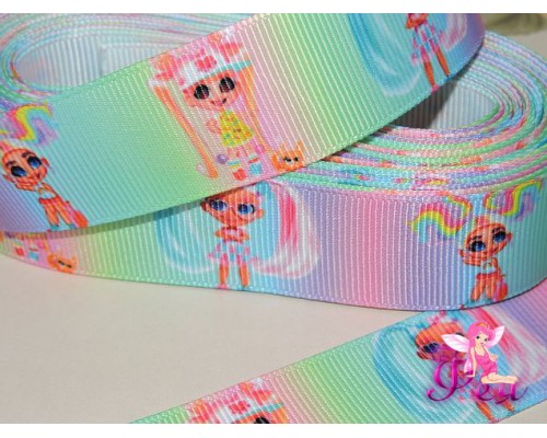 Лента репсовая 25 мм с рисунком «Hairdorables» (Хэрдораблс) № 4 - 1м