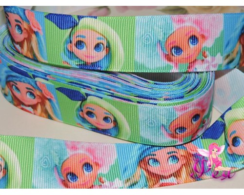 Лента репсовая 25 мм с рисунком «Hairdorables» (Хэрдораблс) № 5 - 1м