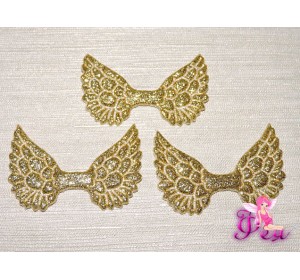 Патч с блестками 4,5 см*3 см "Крылья", светлое  золото - 1 шт.