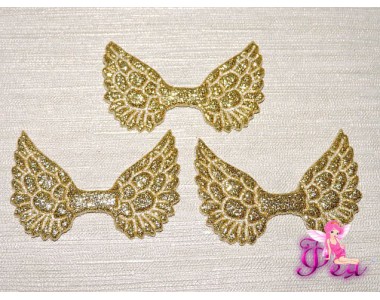 Патч с блестками 4,5 см*3 см "Крылья", светлое  золото - 1 шт.