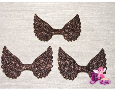 Патч с блестками 4,5 см*3 см "Крылья", шоколадный - 1 шт.