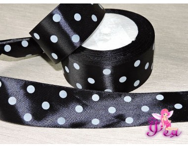 Лента атласная 40 мм с рисунком "Горох" , цв. черный