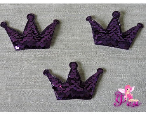 Патч 3D с двухсторон. пайетками "Корона" 6*4 см, сиреневый (1 шт)