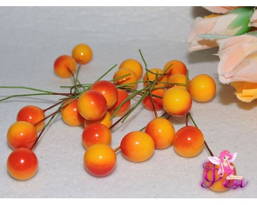 Ягодка на веточке 12 мм ,цв. желто-красный