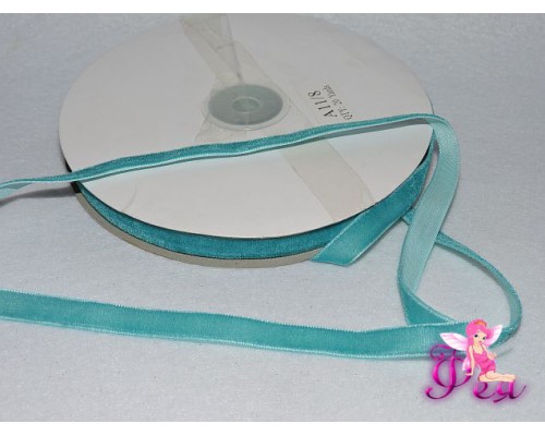 Бархатная лента 1см насыщенно-бирюзового цвета