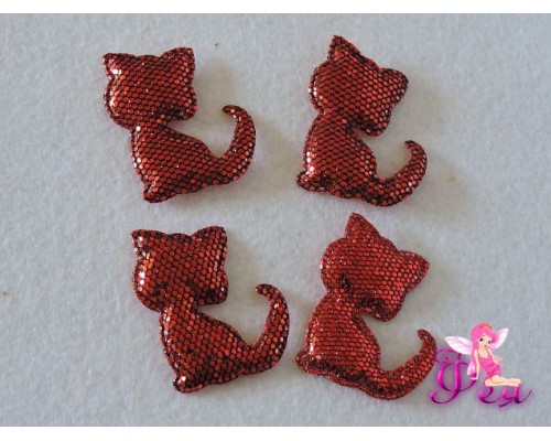 Патч 3D, с пайеток "Котенок", 4,5*3,5 см, красный