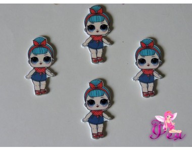 Кабошон-вырубка 40*20 мм, ЛОЛ с голубыми волосами  (пластик)  - 1шт