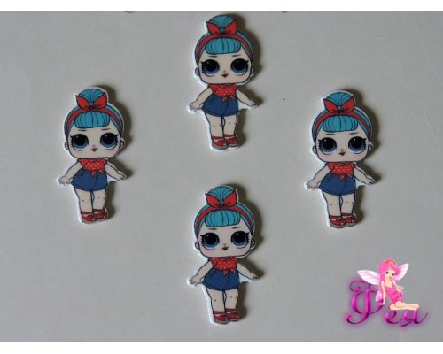 Кабошон-вырубка 40*20 мм, ЛОЛ с голубыми волосами  (пластик)  - 1шт