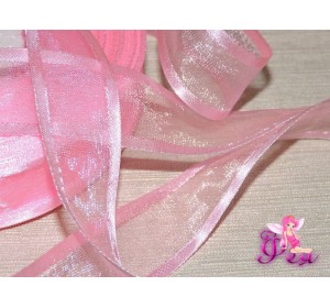 Органза с атласом 25мм,  нежно-розового цвета - 1 м