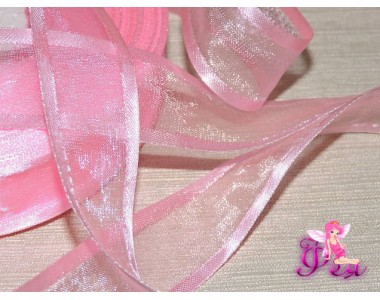 Органза с атласом 25мм,  нежно-розового цвета - 1 м