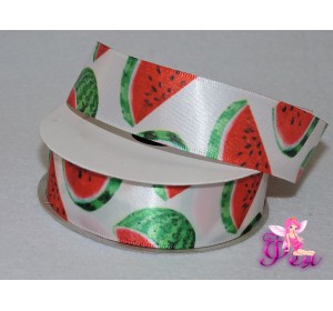 Атласная лента 25 мм с рисунком, "Арбуз" 
