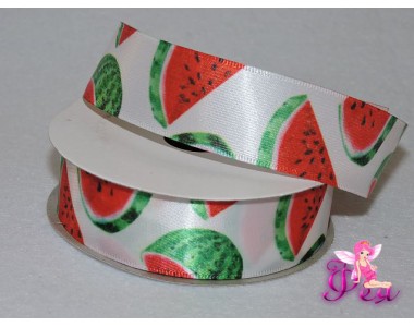 Атласная лента 25 мм с рисунком, "Арбуз"