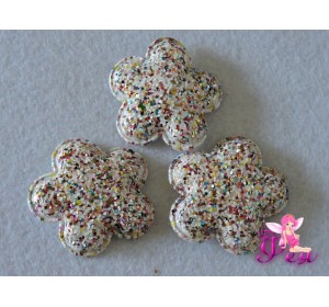 Патч 3D , россыпь пайеток " цветок" 4 см, белый розовый