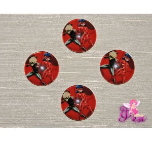 Кабошон стеклянный с рисунком 25 мм "Леди Баг  и Супер Кот" - 1шт
