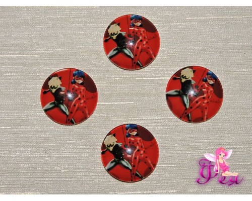 Кабошон стеклянный с рисунком 25 мм "Леди Баг  и Супер Кот" - 1шт