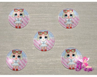 Кабошон стеклянный с рисунком 25 мм "ЛОЛ  блондинка с очками" - 1шт