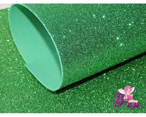 Фоамиран глиттерный 2мм (20*30см), цв.  зеленый  -1 лист