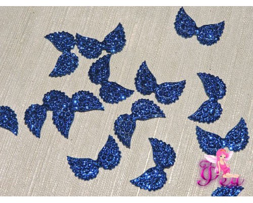 Патч с блестками 2 *1 см "Крылья маленькие", синий (1 шт)