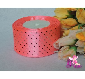 Атласная с рис. горох 50мм, цв. розовый в "черный мелкий горох"