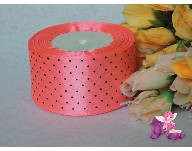 Атласная с рис. горох 50мм, цв. розовый в "черный мелкий горох"