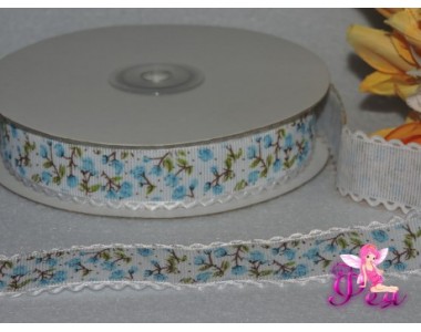 Лента декоративная 25 мм "Розочки", голубой