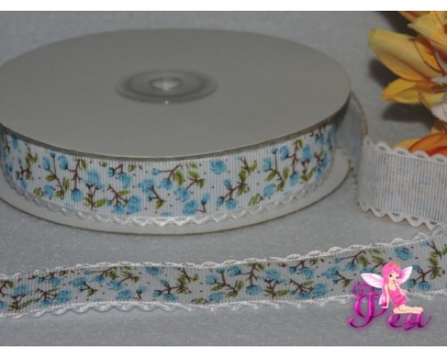 Лента декоративная 25 мм "Розочки", голубой