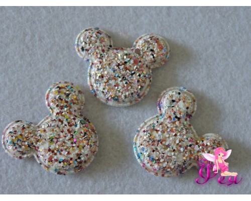 Патч 3D , россыпь пайеток " Микки Маус" 4 см, белый/ розовый