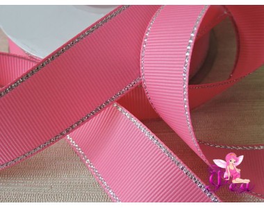 Репсовая лента 25 мм с люрексом,  цв.розовый - 1 м