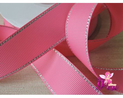 Репсовая лента 25 мм с люрексом,  цв.розовый - 1 м