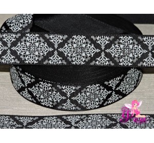 Лента репсовая 25 мм с рисунком "Узор" цв. черный