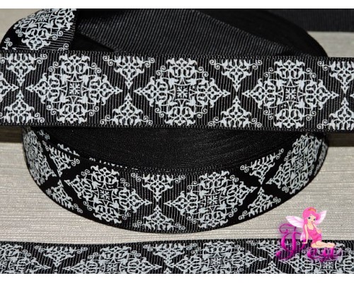 Лента репсовая 25 мм с рисунком "Узор" цв. черный