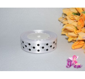 Лента атласная 25 мм "Крупный черный горох" цв.  белый - 1м