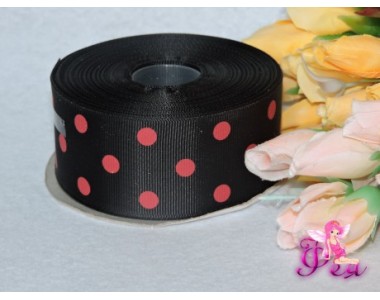 Репсовая лента 40 мм черного цвета с рисунком "Крупный красный горох" С 140/85 40 мм