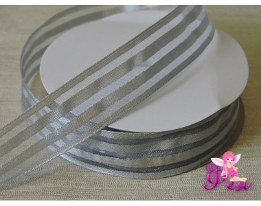 Органза с атласом 25 мм, цв. серебро (1 м)