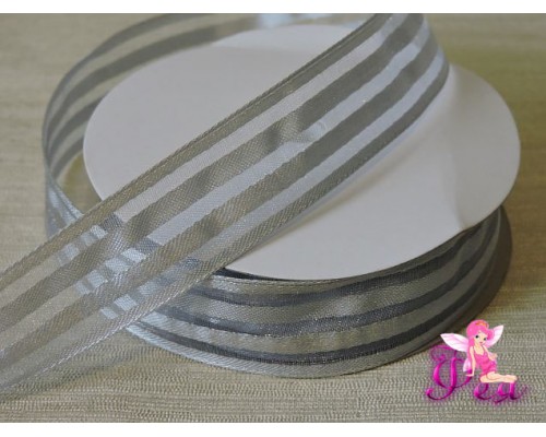 Органза с атласом 25 мм, цв. серебро (1 м)