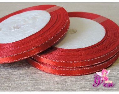 Лента атласная с серебряным люрексом 6 мм, цв. красный ( бобина 23 м)