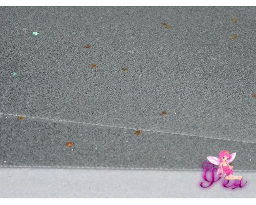 Лист кожзам "Глиттер-звездочки", цв. серебро №6