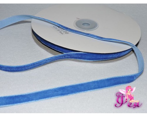 Бархатная лента 1см синего цвета