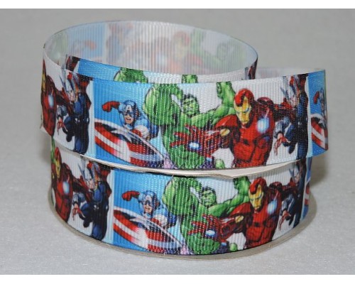 Репсовая лента 25 мм с рисунком, "Мстители"