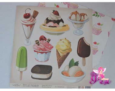 Бумага для скрапбукинга, "Ванильные и сладкие радости",Размер: 30,5 см х 30,5 см.  Плотность: 190 граммов.