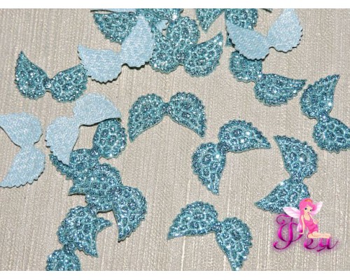 Патч с блестками 2*1 см "Крылья маленькие", голубой (1 шт)