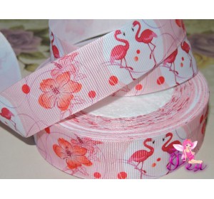 Лента репсовая 25 мм с рисунком "Фламинго", цв. розовый - 1м