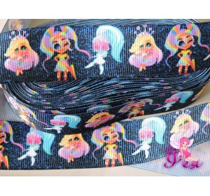 Лента репсовая 25 мм с рисунком «Hairdorables» (Хэрдораблс) № 7 - 1м