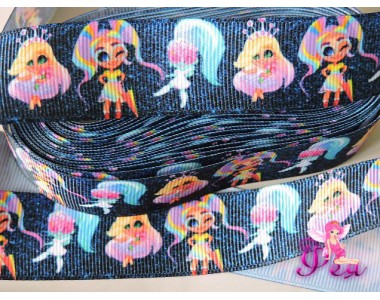 Лента репсовая 25 мм с рисунком «Hairdorables» (Хэрдораблс) № 7 - 1м