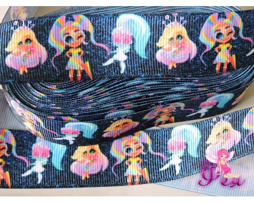 Лента репсовая 25 мм с рисунком «Hairdorables» (Хэрдораблс) № 7 - 1м