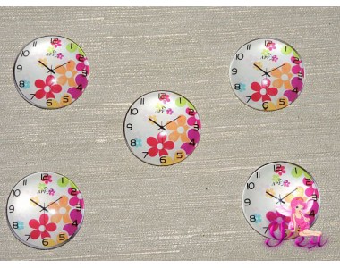 Кабошон стеклянный с рисунком 25 мм "Часики" - 1шт